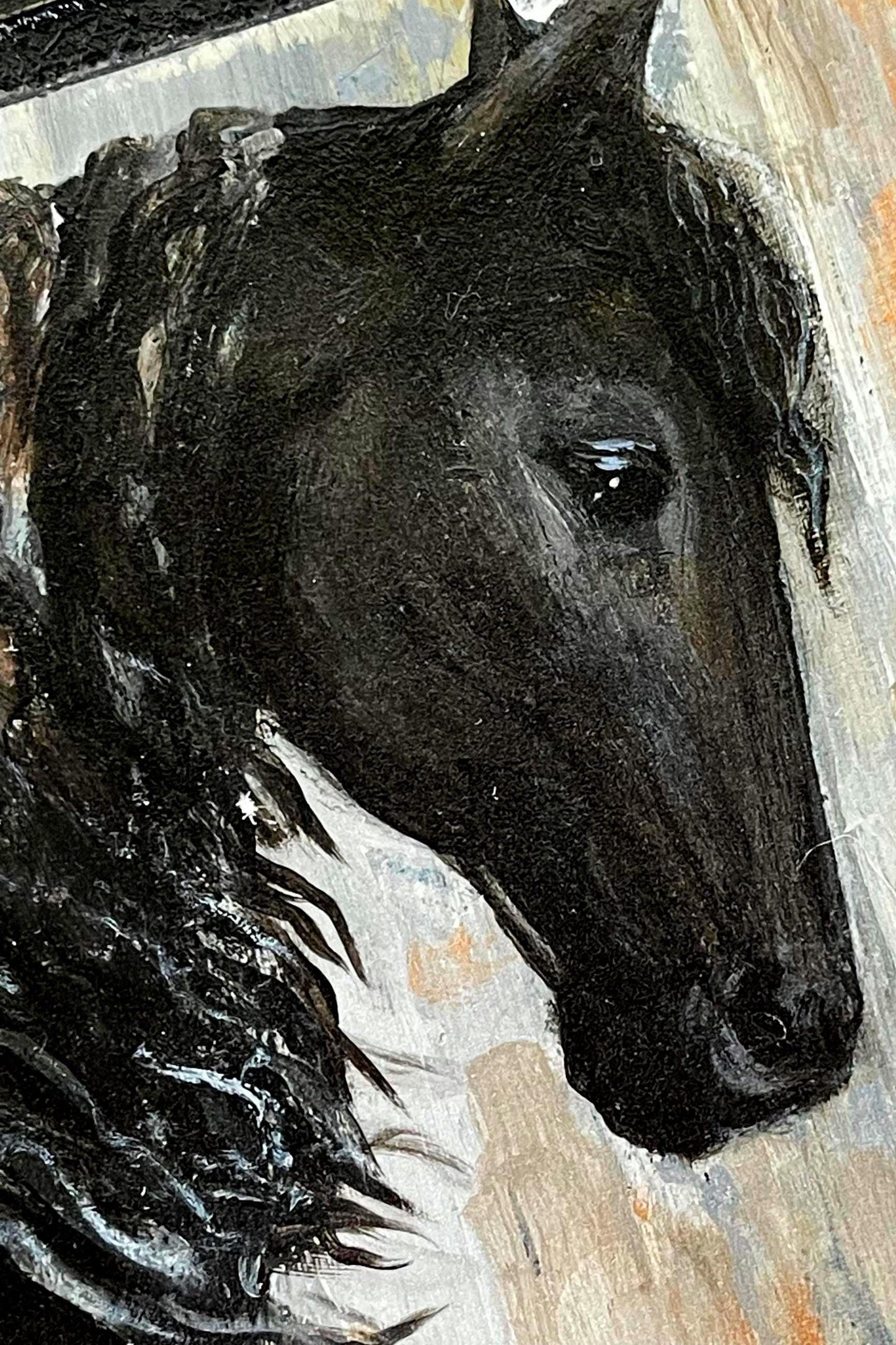 Artisan Horse Keepsake Box | Friesian Stallion “Salvatore” | Hand Painted Wood, Gloss Varnish, Velvet Interior
