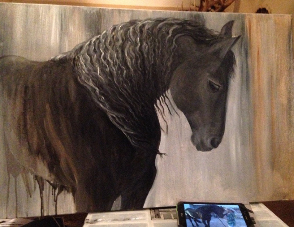 "Salvatore" Serene Black Friesian Horse- Fine Art Print