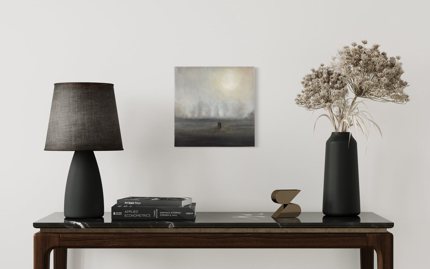 Original Oil Painting of Misty, Moody Pasture with Grazing Horse