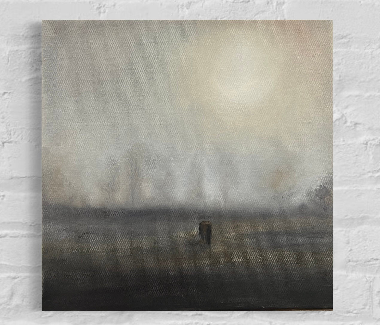 Original Oil Painting of Misty, Moody Pasture with Grazing Horse
