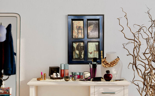 Fairy Goth Girl with Black Cat and Ghost, whimsical decoupage on decoratively painted Antique Cabinet Door, Mixed Media Wall Hanging