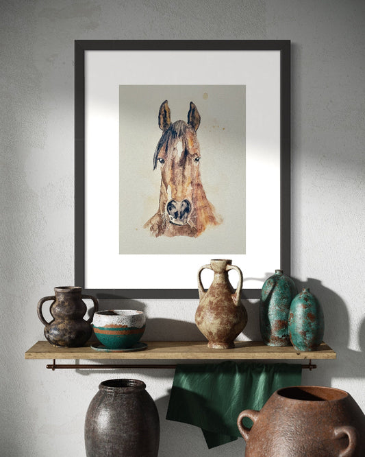 Red Horse - Print of Original Watercolor Painting, Bay Horse Print