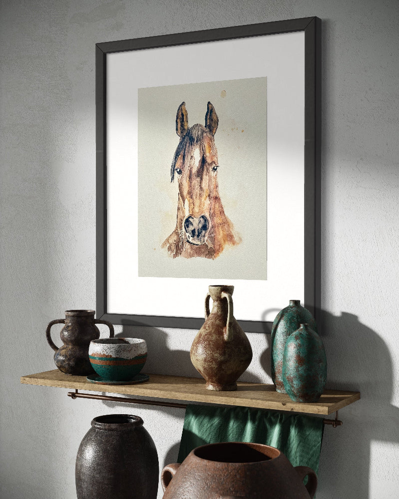 Red Horse - Print of Original Watercolor Painting, Bay Horse Print