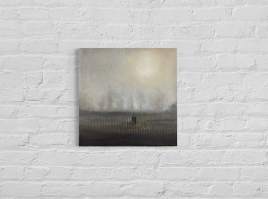 Original Oil Painting of Misty, Moody Pasture with Grazing Horse