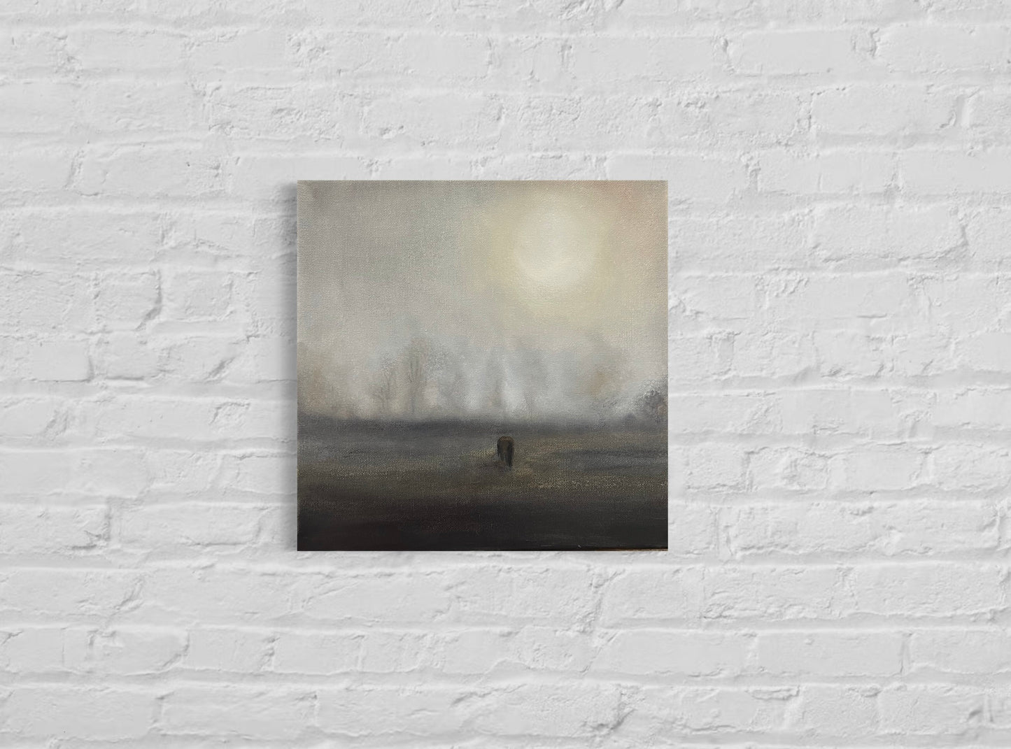 Original Oil Painting of Misty, Moody Pasture with Grazing Horse