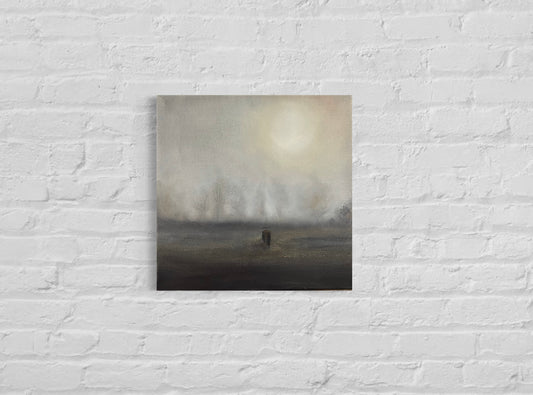 Original Oil Painting of Misty, Moody Pasture with Grazing Horse