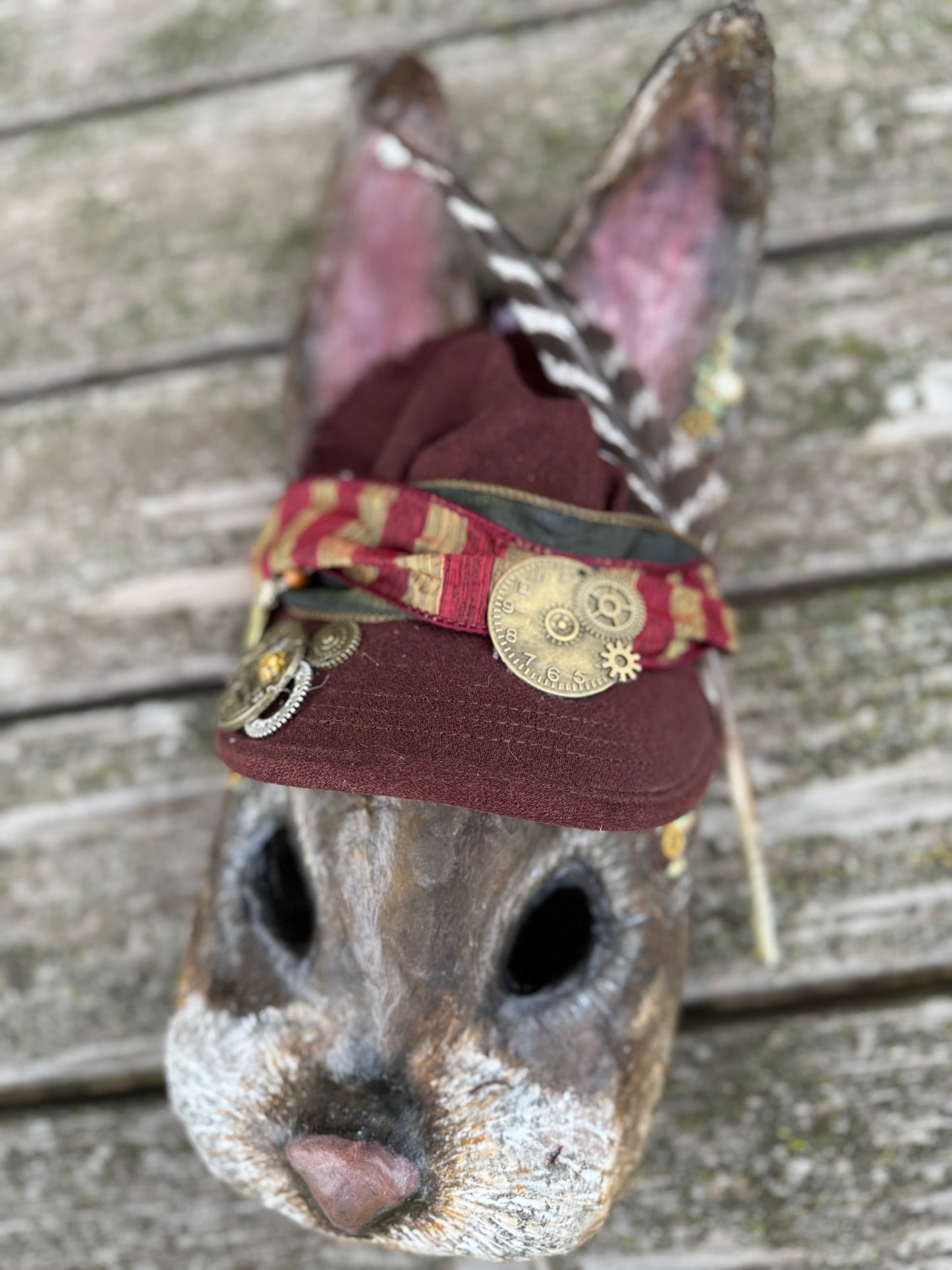 Steampunk Bunny Mask – Handmade Paper Mâché Fine Art Wall Sculpture | Cosplay Costume | Wearable Rabbit Sculpture with Removable Flip Up Glasses & Gear