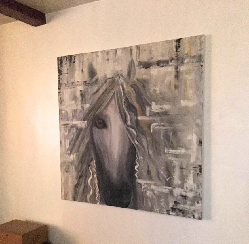 Horse oil painting, Abtract, original oil painting. Large oil painting on gallery canvas.