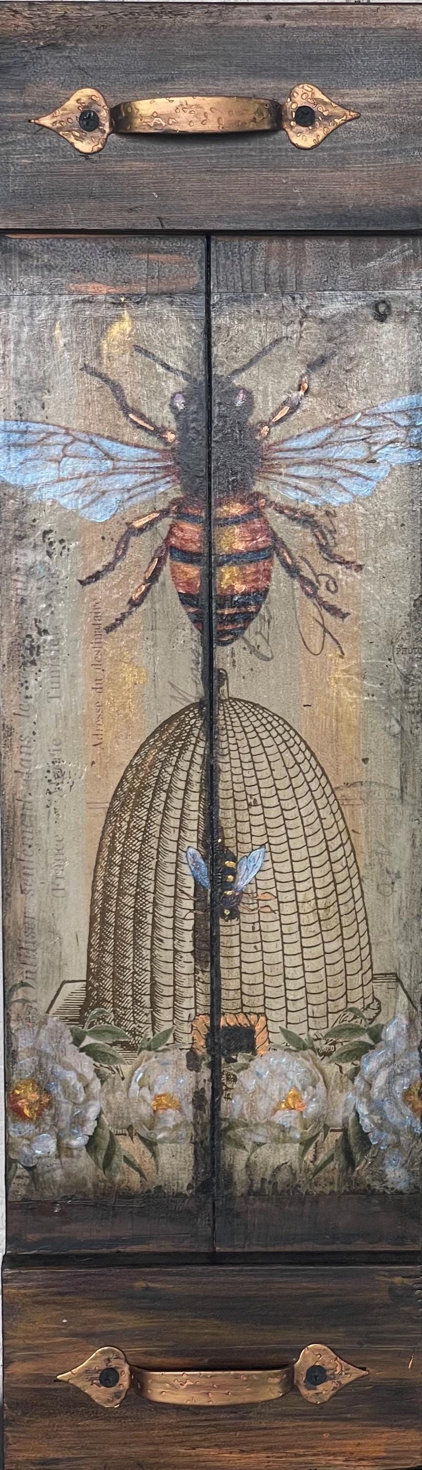 Rustic Honeybee Wall Art | Reclaimed Wood Mixed Media | Handmade Bee Gift | Decoupage & Acrylic Painting | Eco Decor