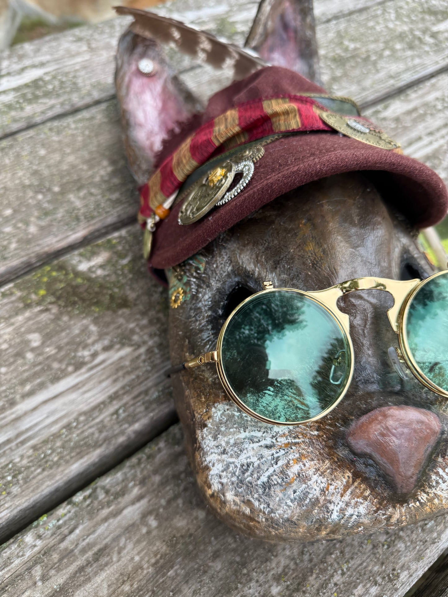 Steampunk Bunny Mask – Handmade Paper Mâché Fine Art Wall Sculpture | Cosplay Costume | Wearable Rabbit Sculpture with Removable Flip Up Glasses & Gear