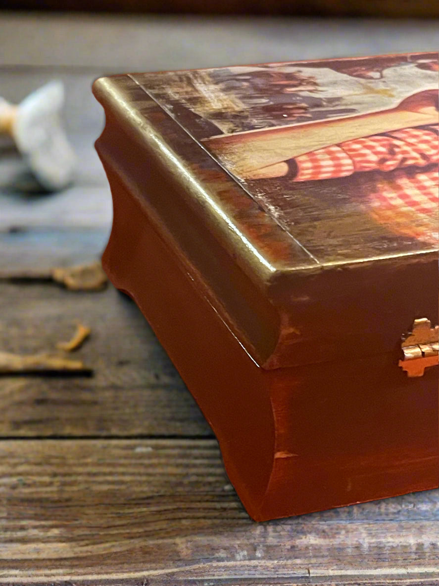 Vintage Cowgirl Jewelry Box – Hand-Painted & Upcycled | Red Velvet Interior | Art by Leanne