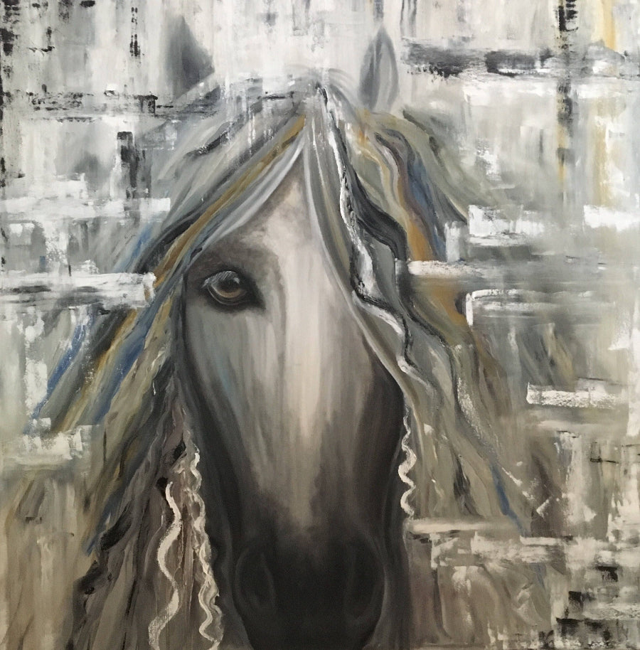 Horse oil painting, Abtract, original oil painting. Large oil painting on gallery canvas.